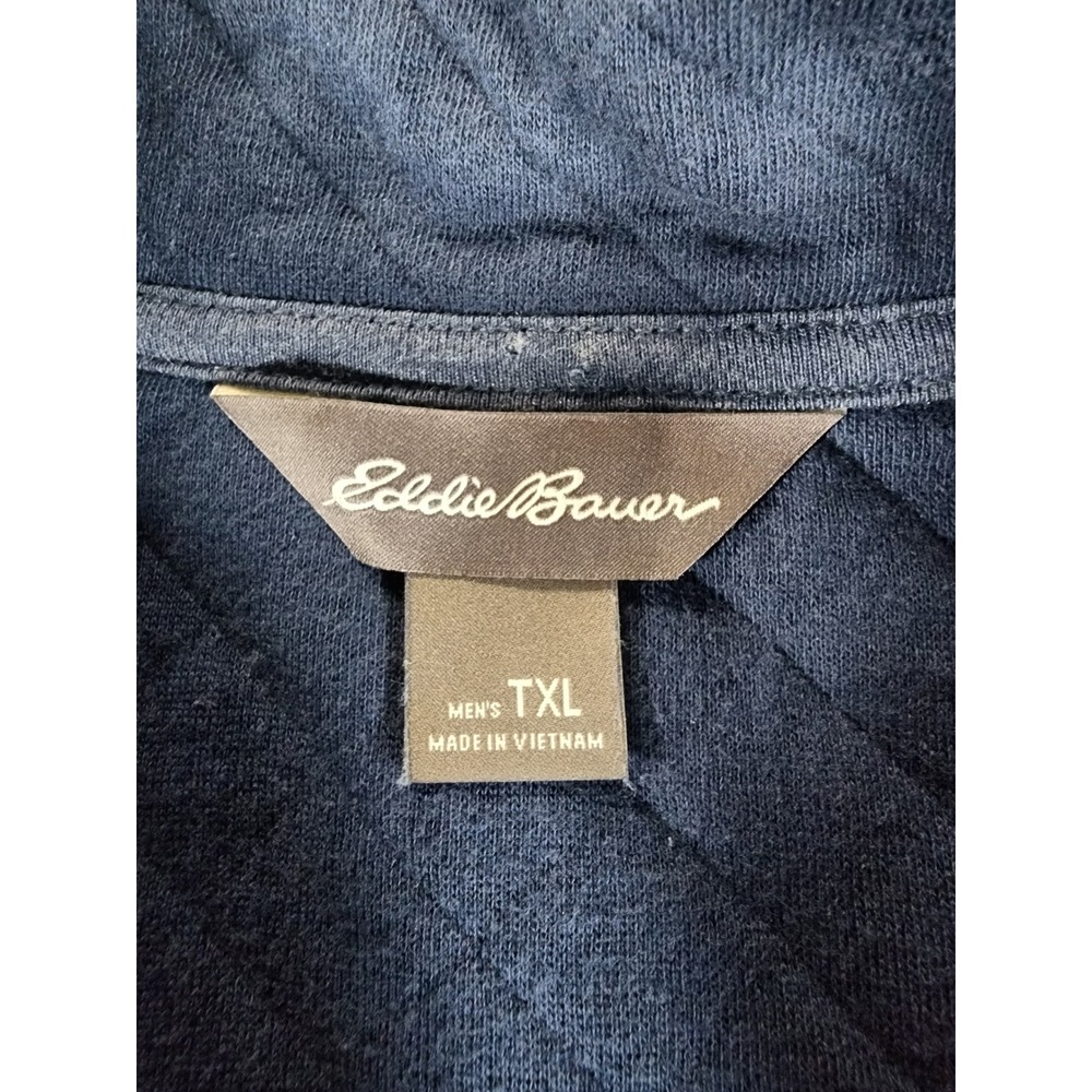 Eddie Bauer Quarter Zip Men TXL TALL XL Blue Quilted Mock Neck Pullover Cotton - Picture 7 of 9